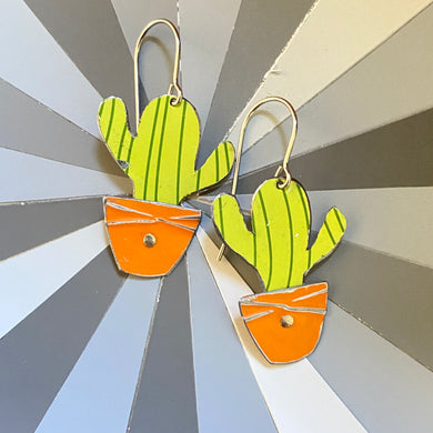 Li’l Orange Potted Cactus Tin Earrings