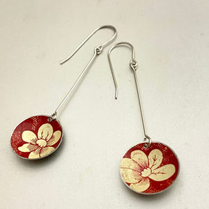 Creamy Blossoms Long Basin Tin Earrings