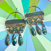Load image into Gallery viewer, Vintage Dark Teal Chandelier Tin Earrings