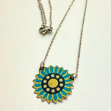 Load image into Gallery viewer, Little Teal Blue Flower Upcycled Tin Necklace