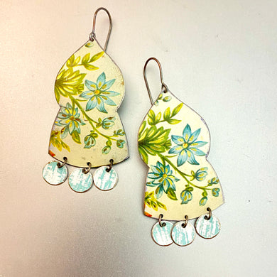 Icy Blue Clematis Temple Drop Tin Earrings