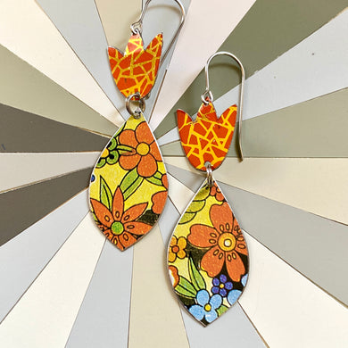 Allover Flowers and Orange Tulip Earrings