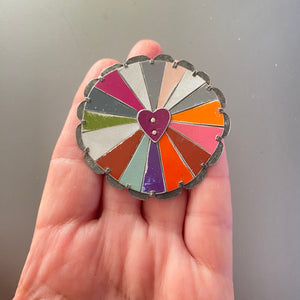 Multicolored Rave Love Mandala Tin Brooch