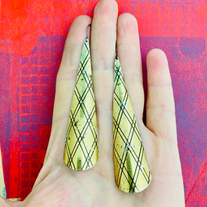 Golden Lattice Long Drop Tin Earrings