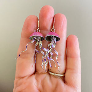 Pink & Stripe-y Purple Jellyfish Tin Earrings