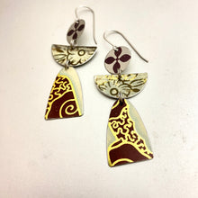 Load image into Gallery viewer, Golds &amp; Rosewood Patterned Angels Tin Earrings