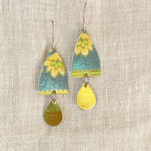 Vintage Blues & Golden Drop Earrings