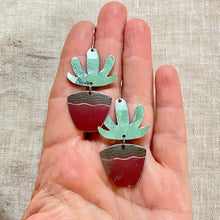Load image into Gallery viewer, Brick Red Pot Mod Succulents Upcycled Tin Earrings