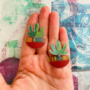 Mod Succulents in Striped Pots Upcycled Tin Earrings