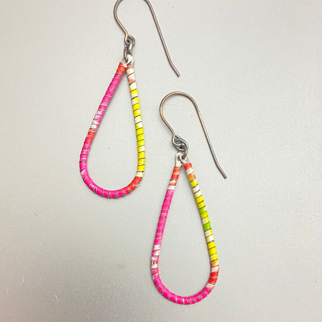 Tie Dye Wrapped Teardrops Upcycled Tin Earrings