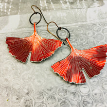 Load image into Gallery viewer, Shimmery Red Gingko Leaves   |   Recycled Tin Earrings