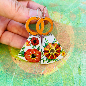 Fancy Red Blossoms Small Fans Tin Earrings