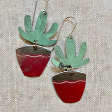 Load image into Gallery viewer, Brick Red Pot Mod Succulents Upcycled Tin Earrings