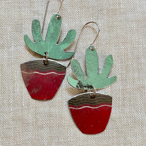 Brick Red Pot Mod Succulents Upcycled Tin Earrings