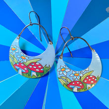 Load image into Gallery viewer, Little Red Shrooms Crescent Circles Tin Earrings