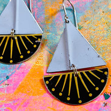 Load image into Gallery viewer, Golden Spray Upcycled Tin Sailboat Earrings