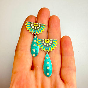 Vintage Turquoise Flowers Tin Earrings