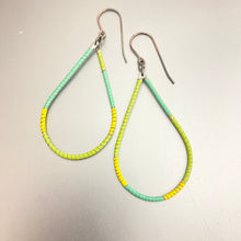 Load image into Gallery viewer, Wrapped Teardrops Bright Greens Upcycled Tin Earrings