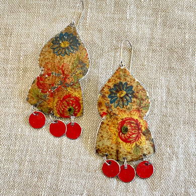 Rustic Flowers Temple Drop Tin Earrings