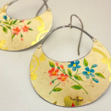 Load image into Gallery viewer, Little Flowers Crescent Circles Tin Earrings