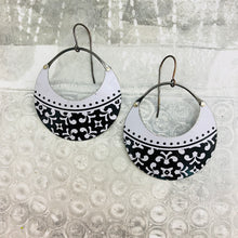 Load image into Gallery viewer, Black &amp; White Tiny Flowers Crescent Circles Tin Earrings