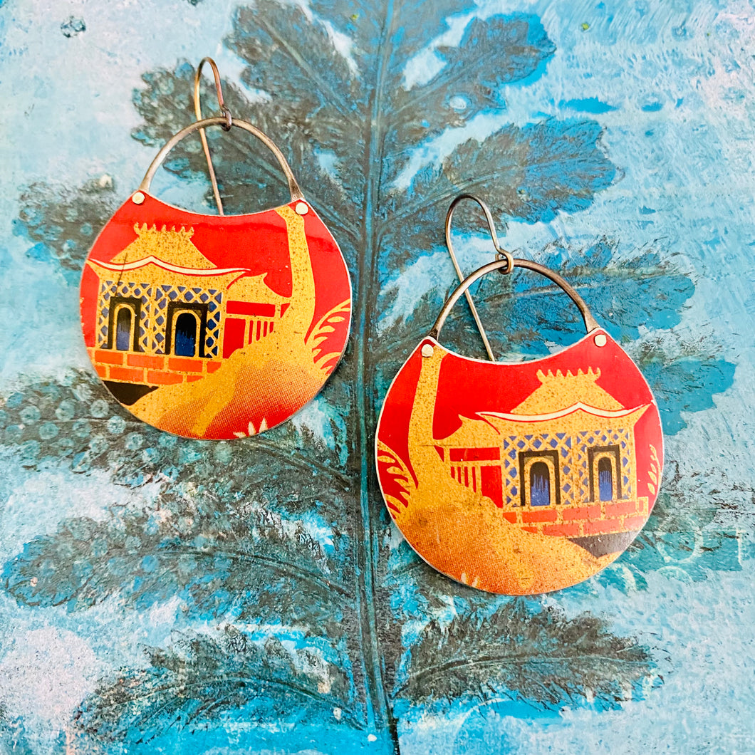 Japanese Home on Scarlet Upcycled Tin Earrings