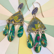 Load image into Gallery viewer, Mixed Vintage Blues &amp; Greens Chandelier Earrings