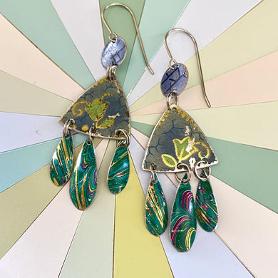 Mixed Vintage Blues & Greens Chandelier Earrings