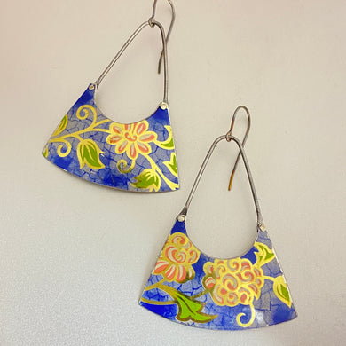 Vintage Pink Flowers on Denim Tin Earrings