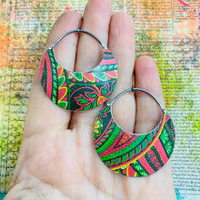 Load image into Gallery viewer, Bright Paisleys Circles Tin Earrings