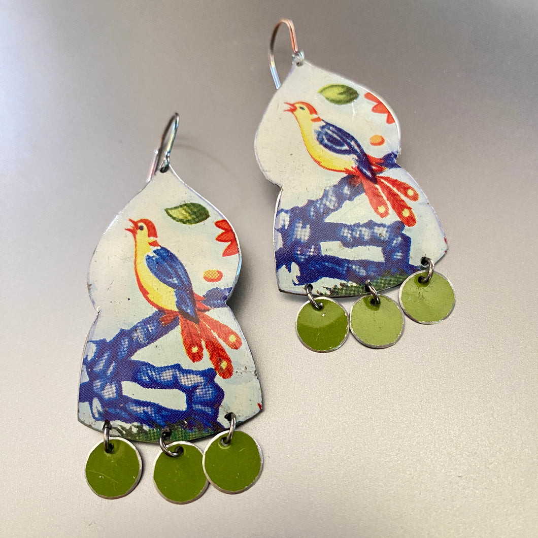 Fancy Birds Drop Tin Earrings