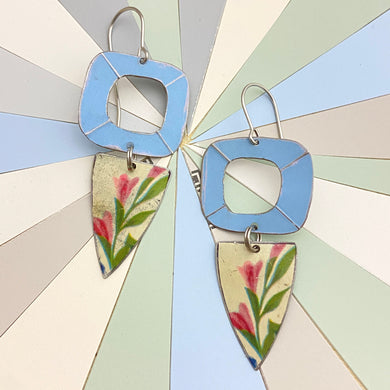 Icy Blue Mod Pink Flowery Tin Earrings