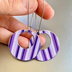 Purple Striped Wide Rings Earrings