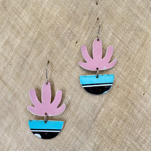 Pink Mod Succulents Tin Earrings