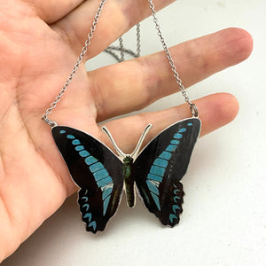 Midnight & Sky Butterfly Upcycled Tin Necklace