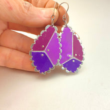 Load image into Gallery viewer, Scalloped Purples Patchwork Tin Earrings