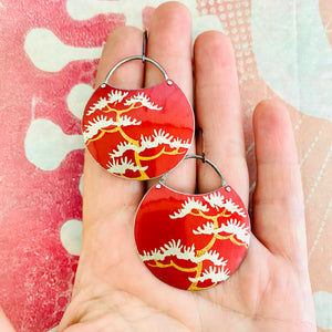 Japanese Cedar on Scarlet Upcycled Tin Earrings