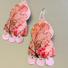 Load image into Gallery viewer, Dusty Pink Leaf Skeletons Temple Drop Tin Earrings