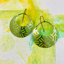Load image into Gallery viewer, Spring Green Geometric Crescent Circles Tin Earrings