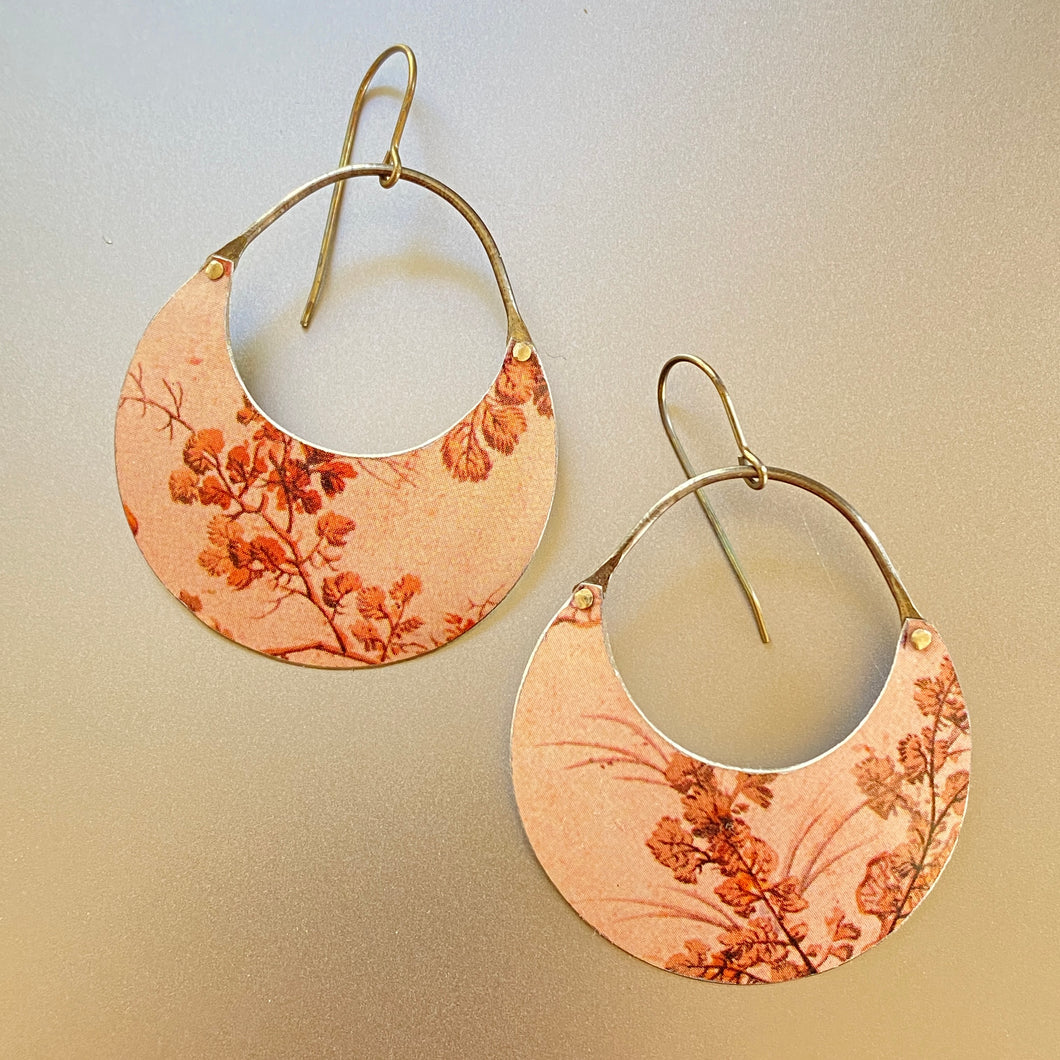 Botanicals on Dusty Pink Crescent Circles Tin Earrings