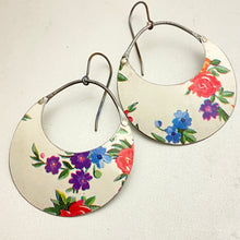 Load image into Gallery viewer, Vintage Flowers on White Crescent Circles Tin Earrings