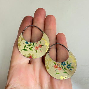Little Flowers Crescent Circles Tin Earrings
