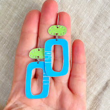 Load image into Gallery viewer, Bright Blue &amp; Green Mod Tin Earrings