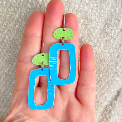 Bright Blue & Green Mod Tin Earrings