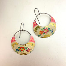 Load image into Gallery viewer, Vintage Flowers Crescent Circles Tin Earrings