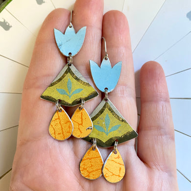Pale Blue Tulip Chandelier Earrings