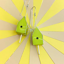Load image into Gallery viewer, Chartreuse Tiny Tin Birdhouse Earrings