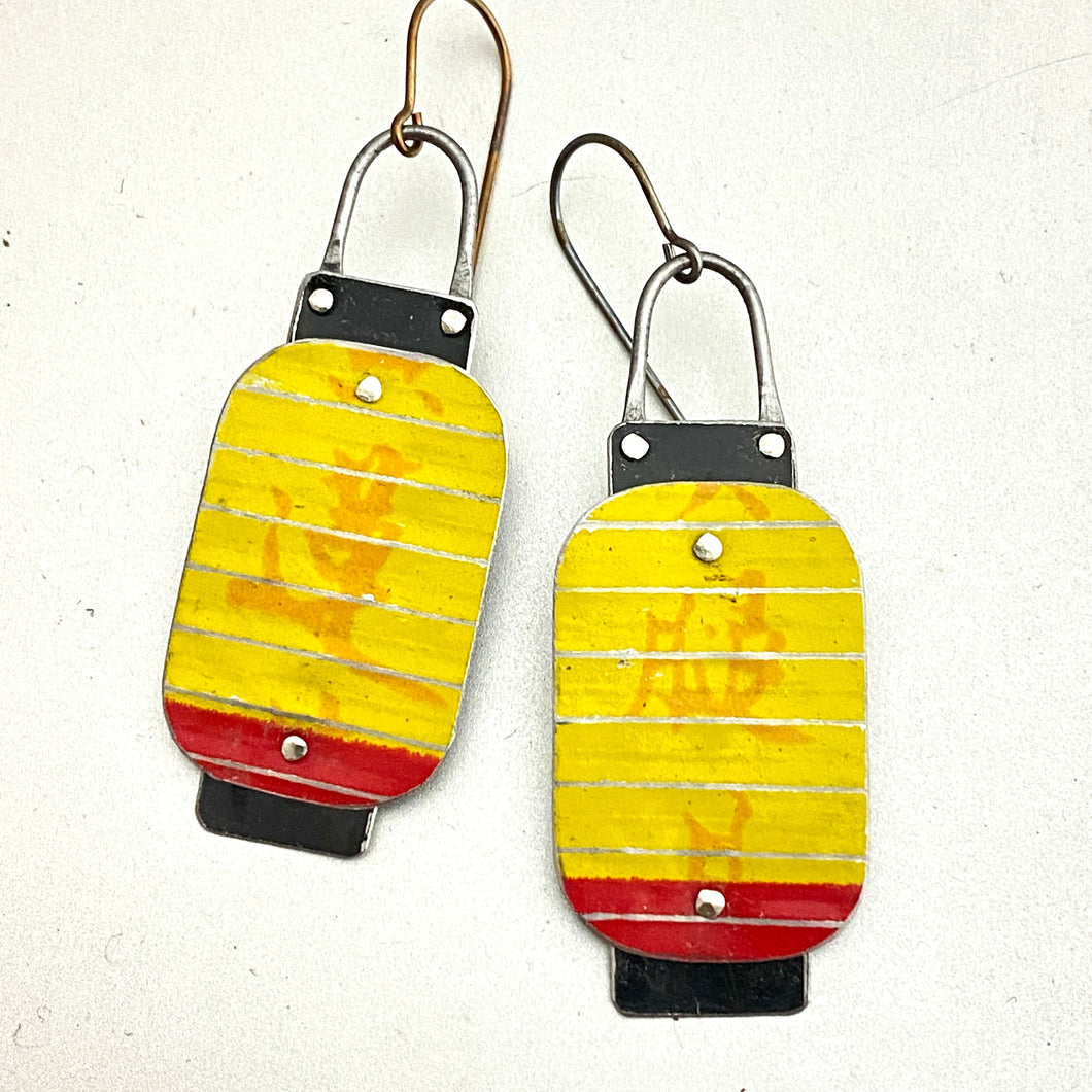 Kanji Yellow Lantern Tin Earrings