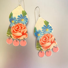 Load image into Gallery viewer, Pink Rose Temple Drop Tin Earrings