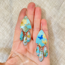 Load image into Gallery viewer, Tiny Blue Butterfly Tin Chandelier Earrings